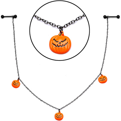 14G 9/16 Black Orange Pumpkin Halloween Dangle Nipple Chain