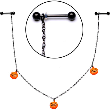 14G 9/16 Black Orange Pumpkin Halloween Dangle Nipple Chain