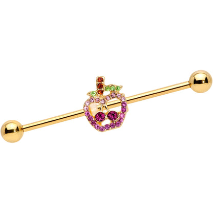 14G Pink Purple Gem Gold Hue Apple Cherry Industrial Barbell 38mm