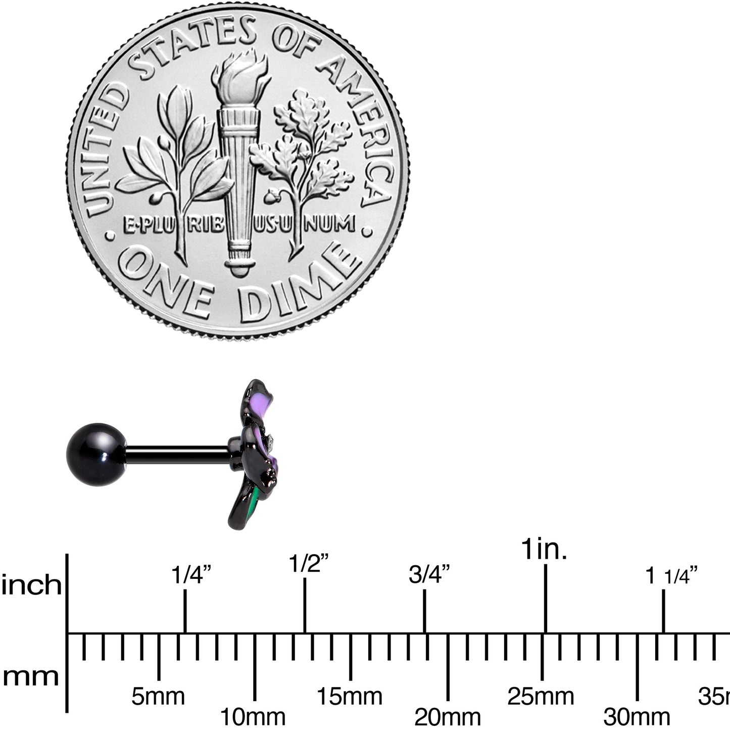 16G 1/4 Clear Gem Black Iris Flower Cartilage Tragus Earring