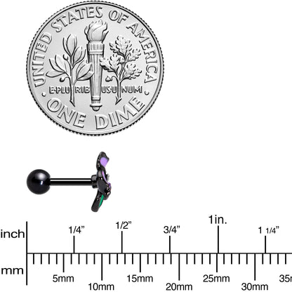 16G 1/4 Clear Gem Black Iris Flower Cartilage Tragus Earring