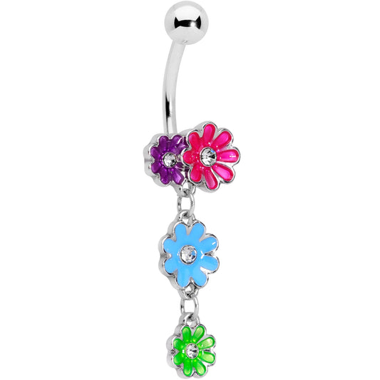 Clear Gem Floral Garland Pink Purple Flower Dangle Belly Ring