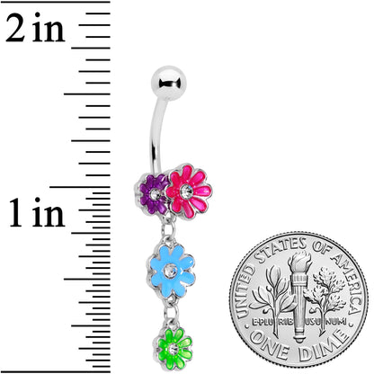 Clear Gem Floral Garland Pink Purple Flower Dangle Belly Ring
