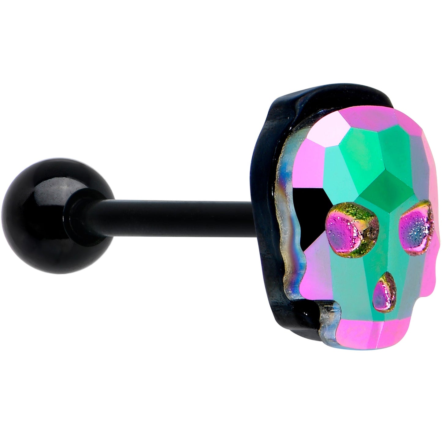Aurora Gem Black Sugar Skull Barbell Tongue Ring