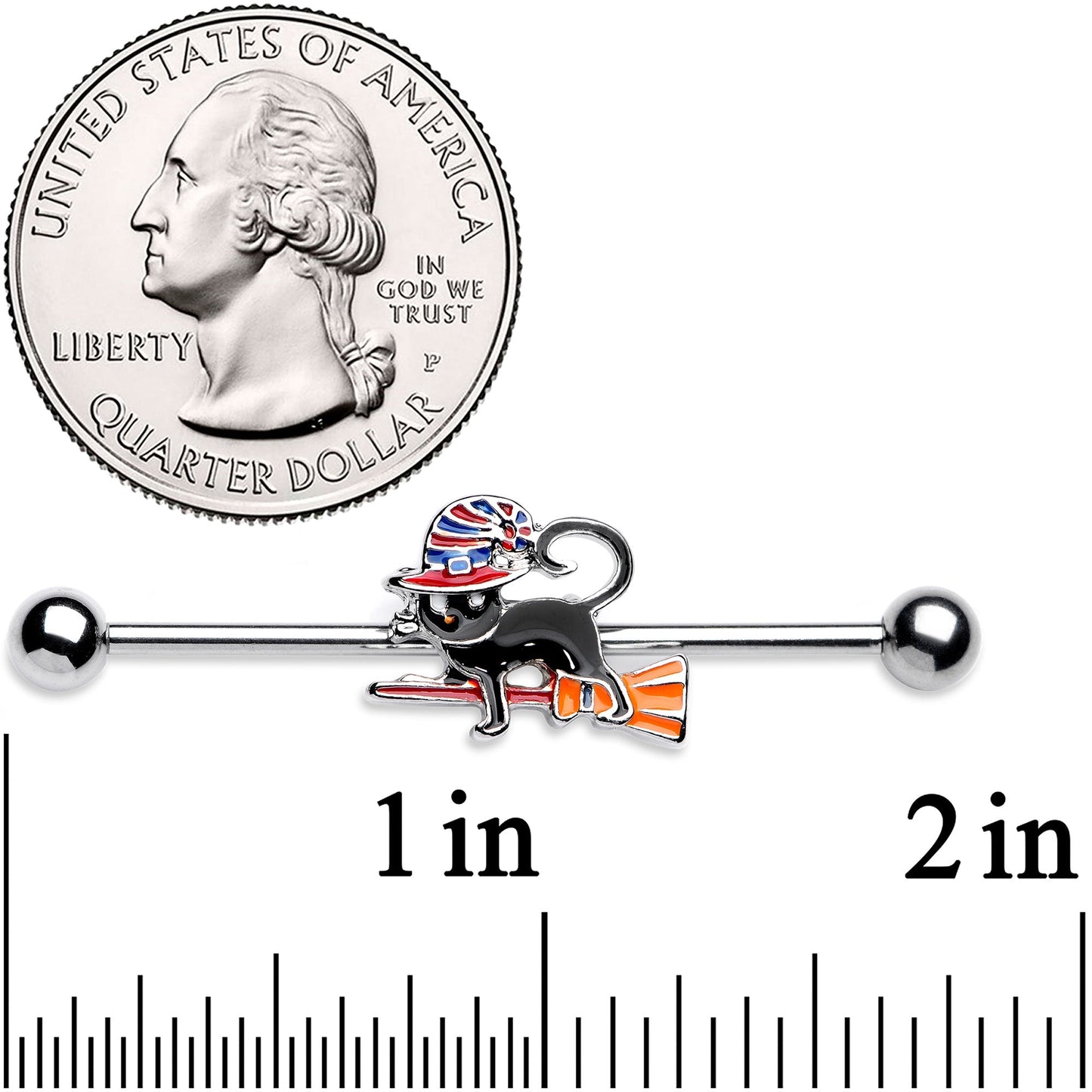 14G Black Cat Witch Halloween Industrial Barbell 38mm