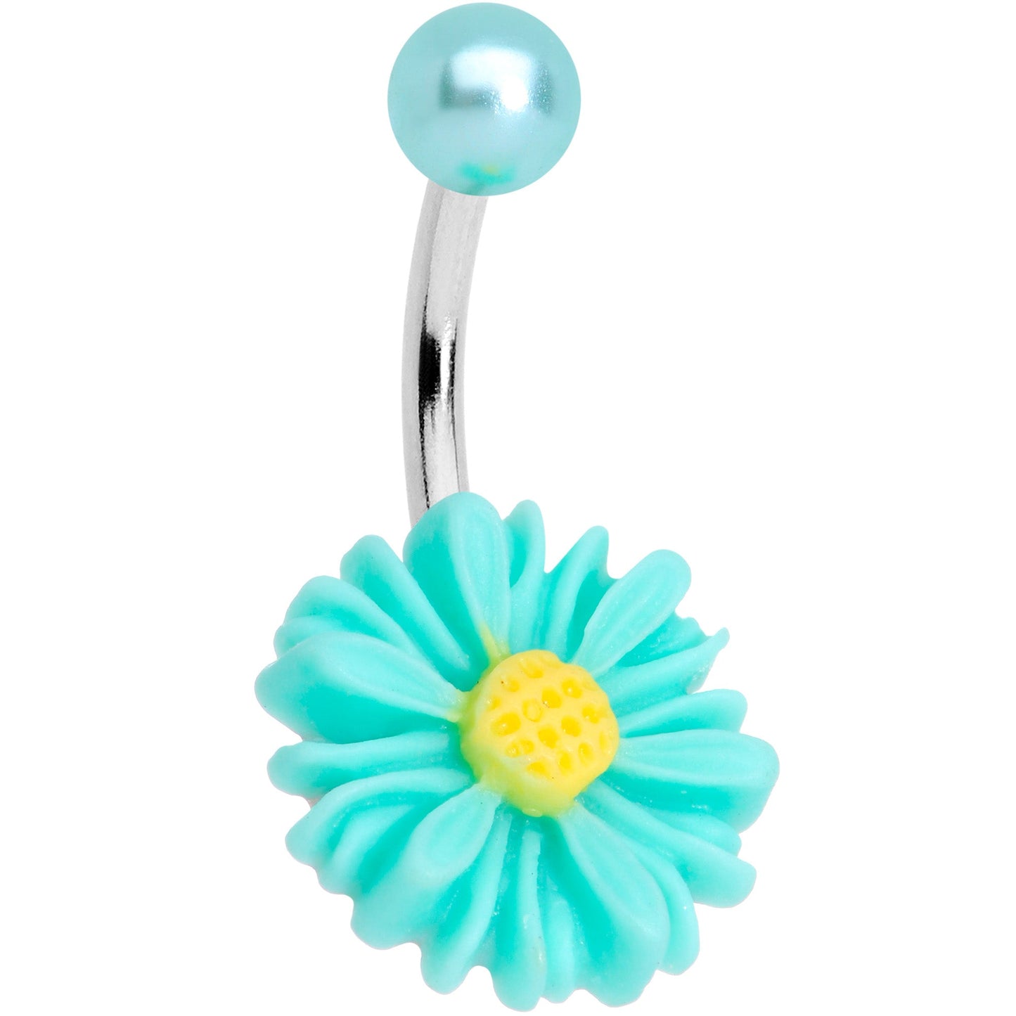 Aqua Gem Daisy Pearlescent Belly Ring Set of 3