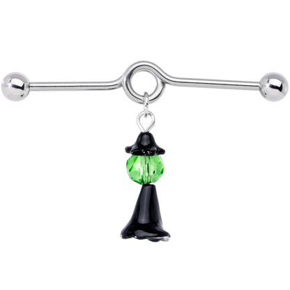 14G Green Gem Spooky Witch Halloween Dangle Project Bar 38mm