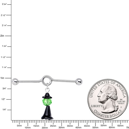 14G Green Gem Spooky Witch Halloween Dangle Project Bar 38mm