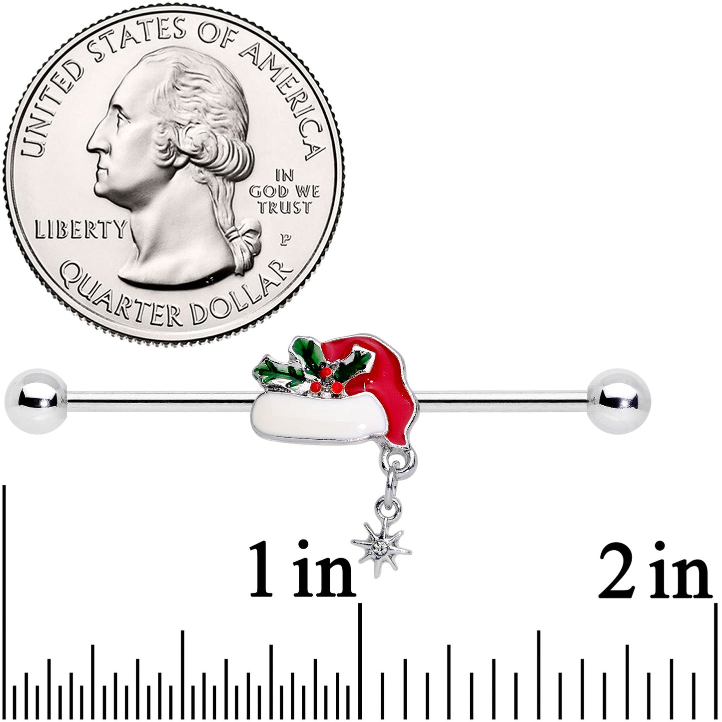 14G Clear Gem Jolly Santa Hat Christmas Industrial Barbell 38mm