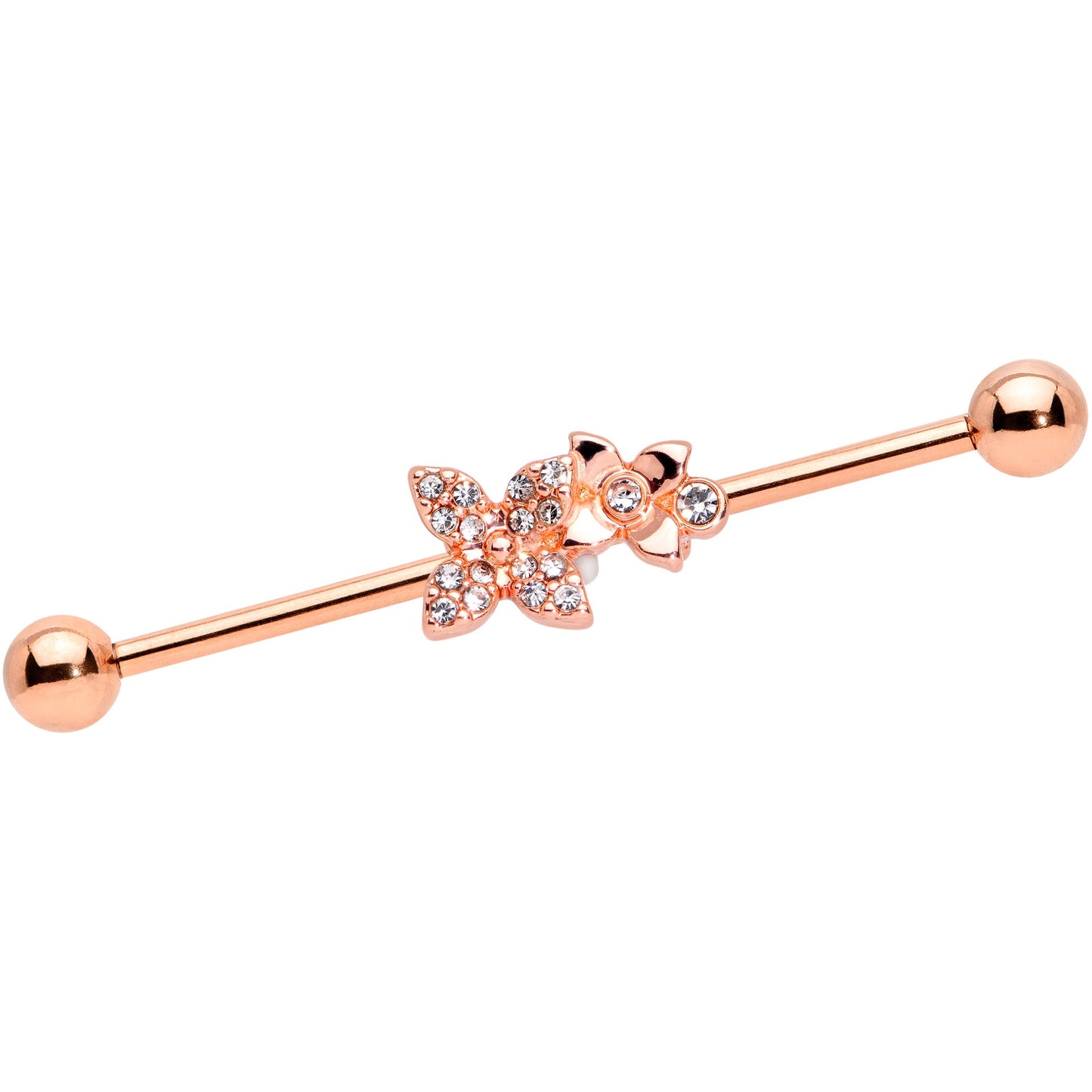 14G Clear Gem Rose Gold Tone Butterfly Industrial Barbell 38mm