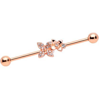 14G Clear Gem Rose Gold Tone Butterfly Industrial Barbell 38mm