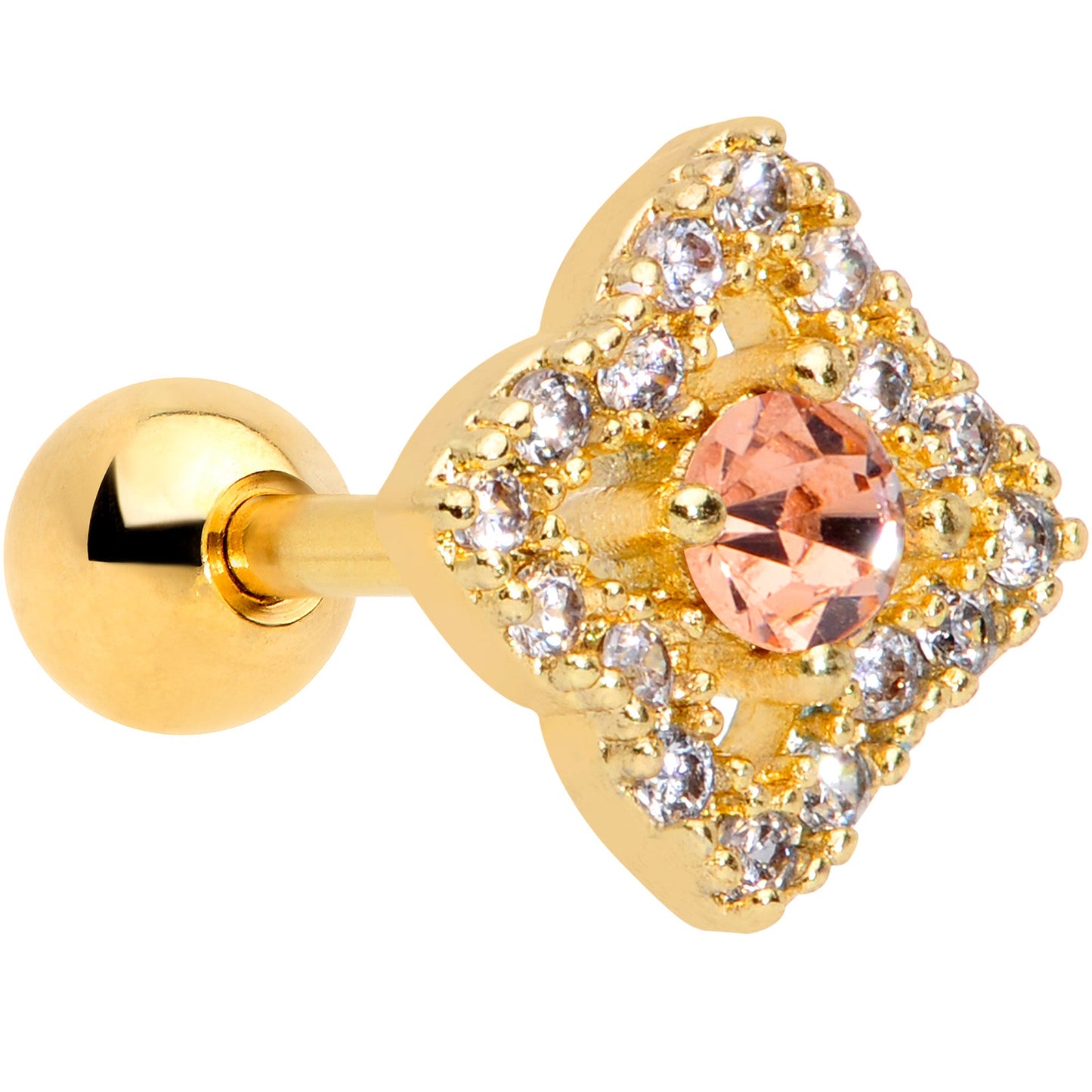 16G 1/4 Clear CZ Gem Gold Tone Rhombus Royale Cartilage Tragus