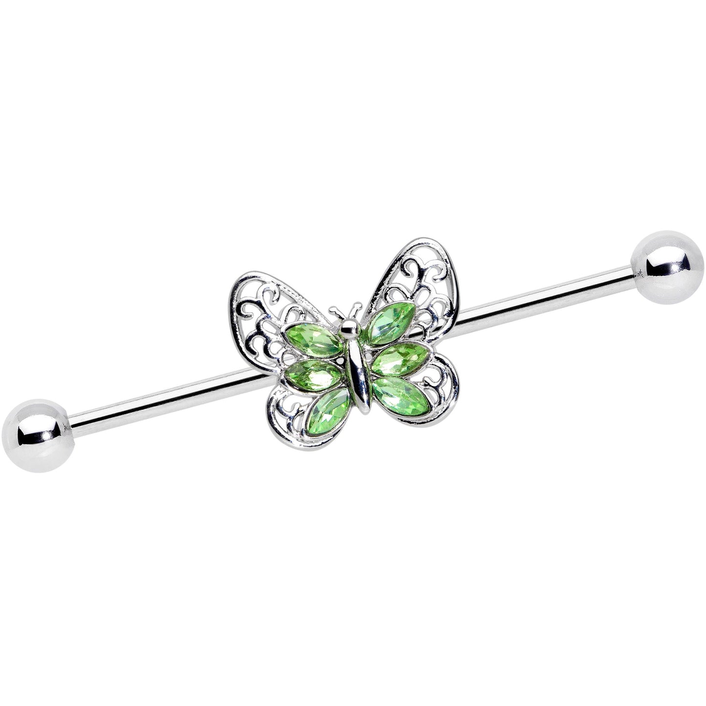 14G Green Gem Lacy Butterfly Industrial Barbell 38mm