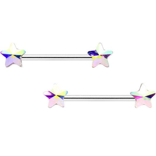 14G 5/8 Aurora Gem Simple Star Barbell Nipple Ring Set