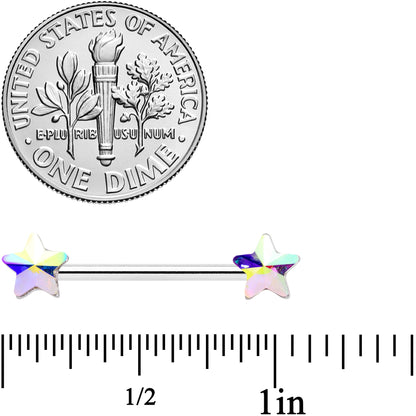 14G 5/8 Aurora Gem Simple Star Barbell Nipple Ring Set