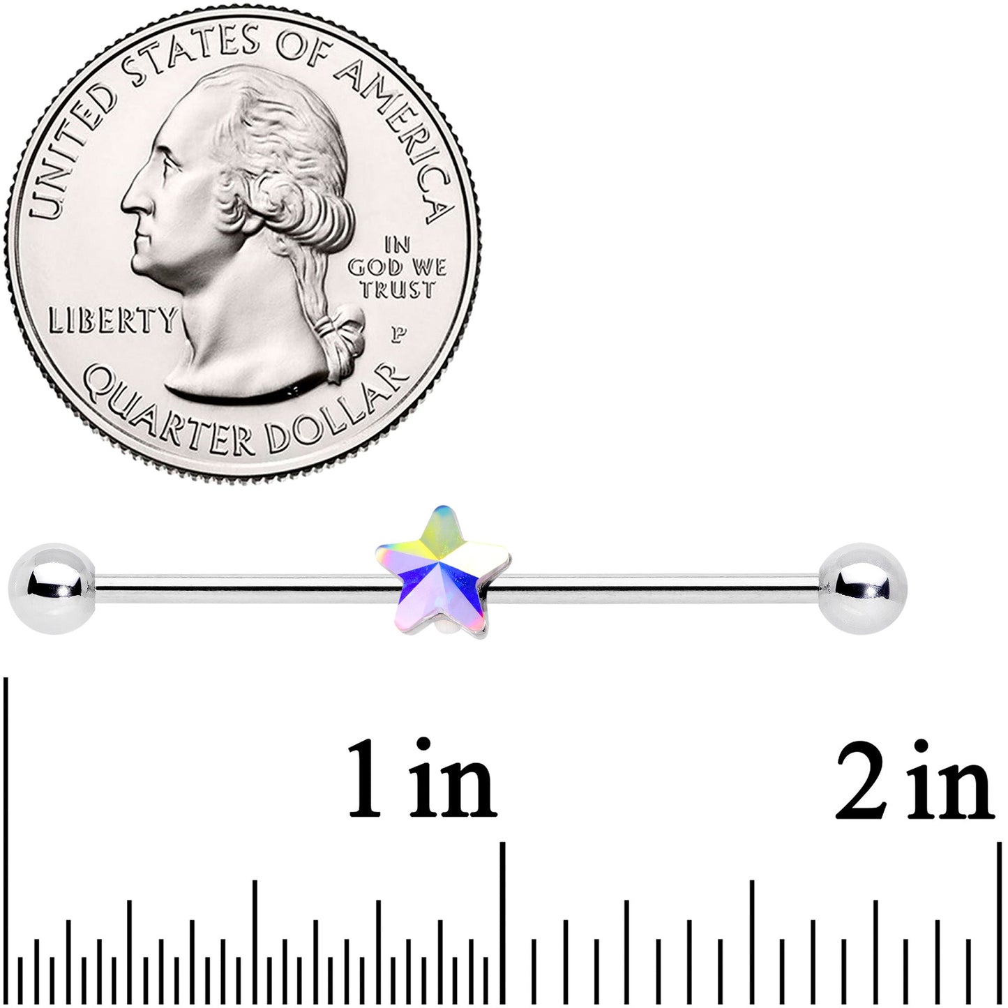 14G Aurora Gem Simple Star Industrial Barbell 38mm