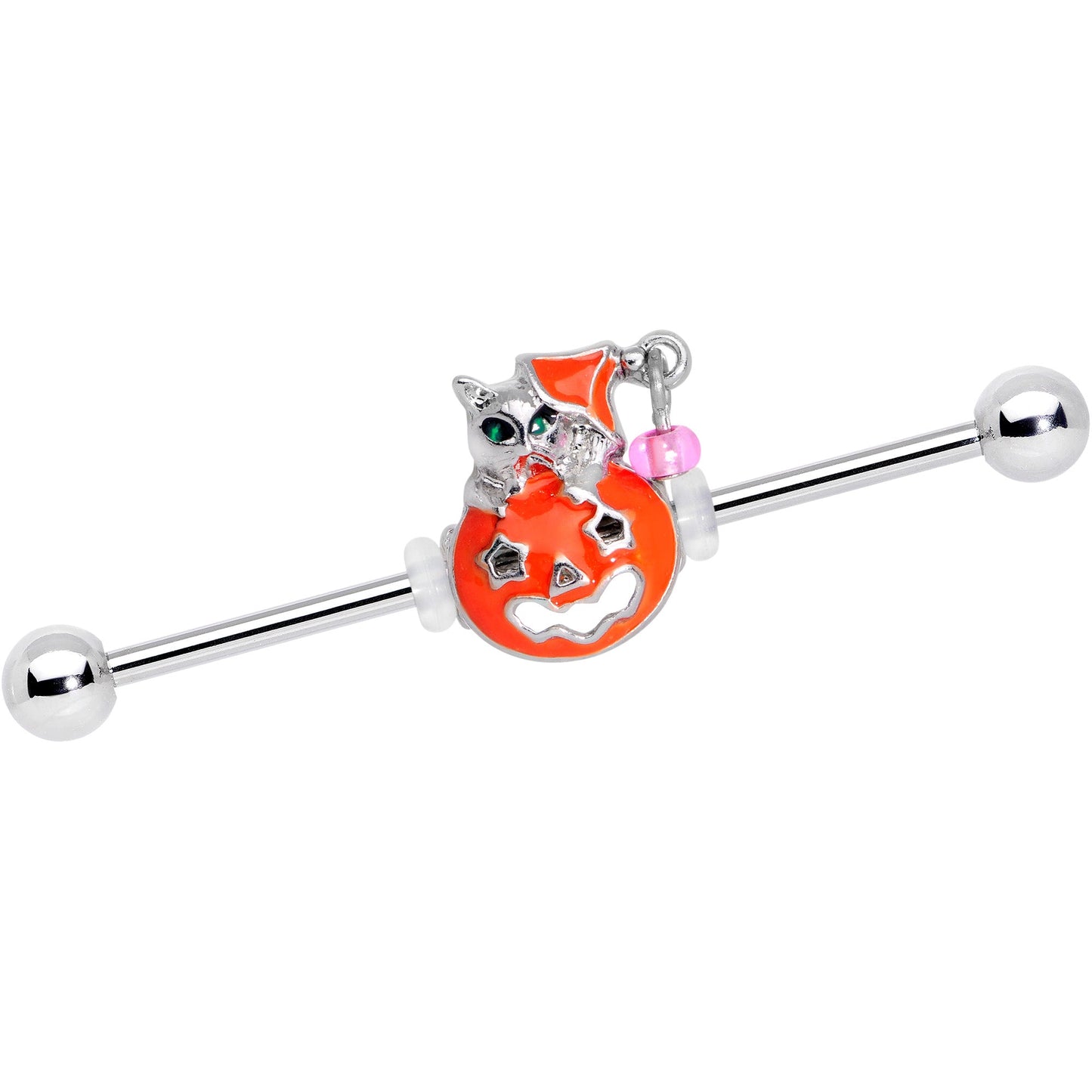 14G Pink Gem Kitty Pumpkin Halloween Industrial Barbell 38mm