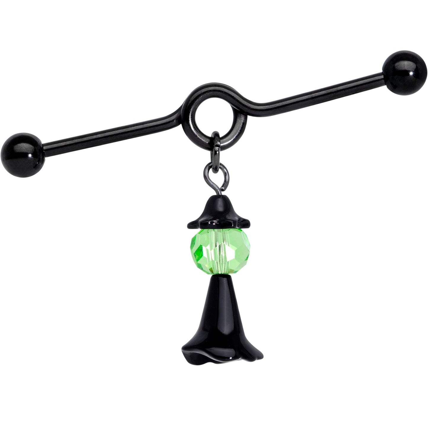 14G Green Gem Black Witch Halloween Dangle Project Bar 38mm
