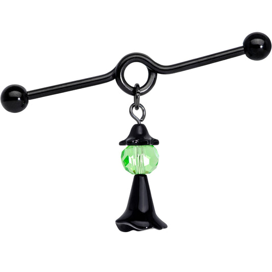 14G Green Gem Black Witch Halloween Dangle Project Bar 38mm