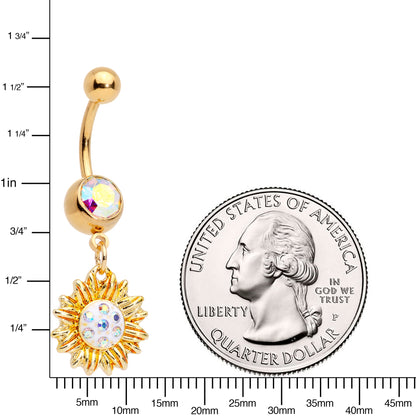 Aurora Gem Gold Tone Scintillating Sunflower Dangle Belly Ring