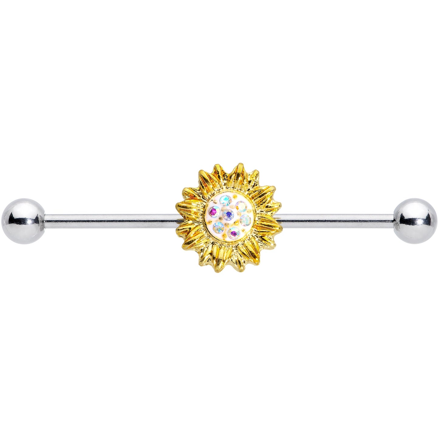 14G Aurora Gem Scintillating Sunflower Industrial Barbell 38mm