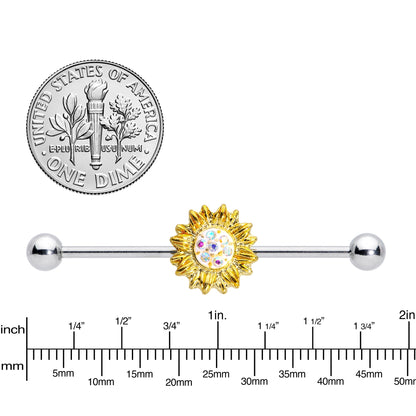 14G Aurora Gem Scintillating Sunflower Industrial Barbell 38mm