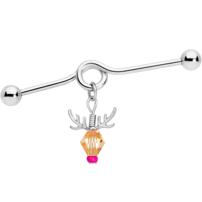 14G Tan Red Gem Reindeer Christmas Dangle Project Bar 38mm