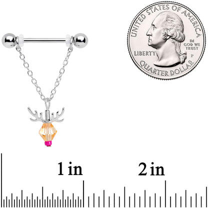 14G 11/16 Tan Red Gem Reindeer Christmas Dangle Nipple Ring Set