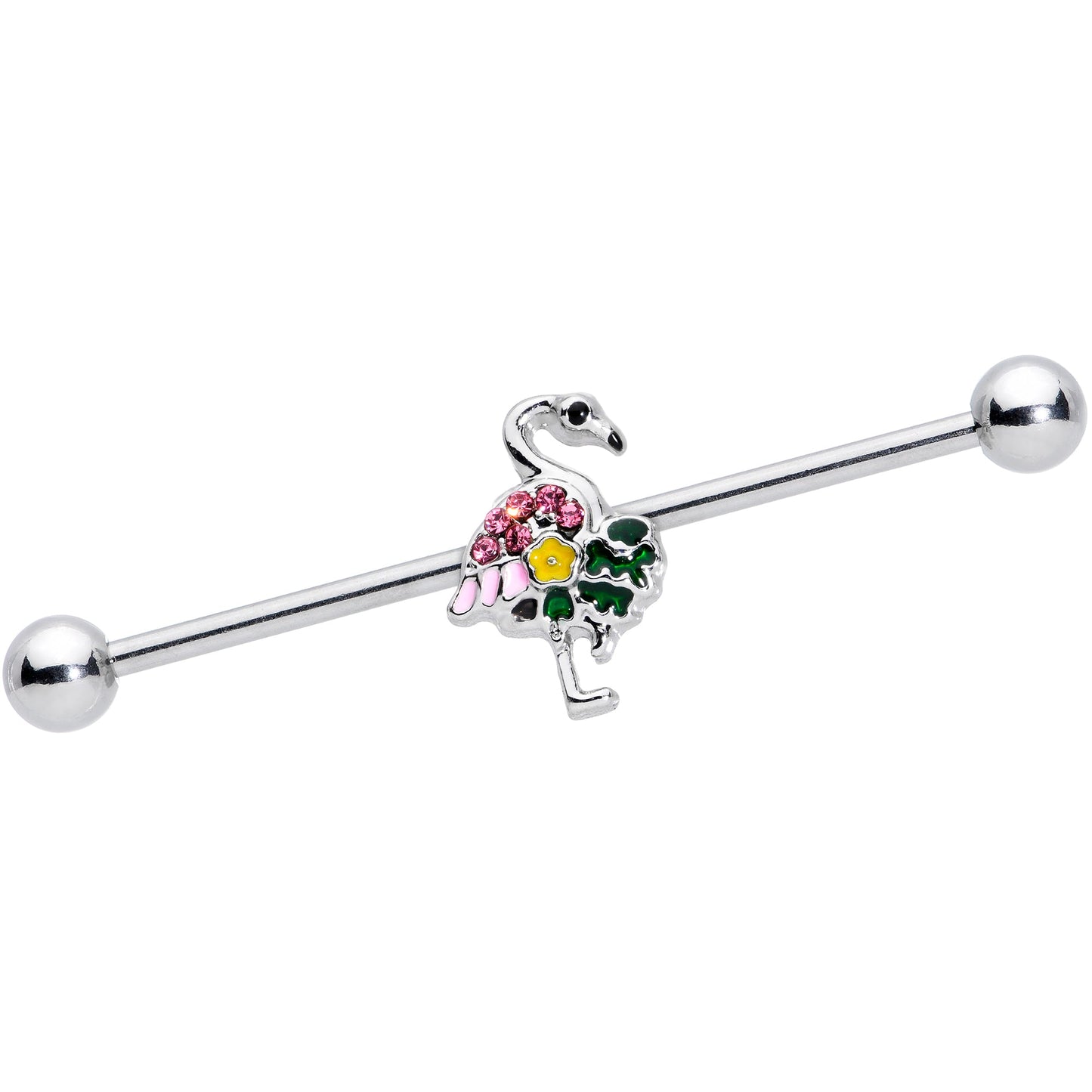 14G Pink Gem Funky Flamingo Industrial Barbell 38mm