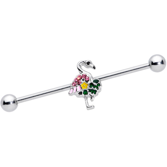 14G Pink Gem Funky Flamingo Industrial Barbell 38mm