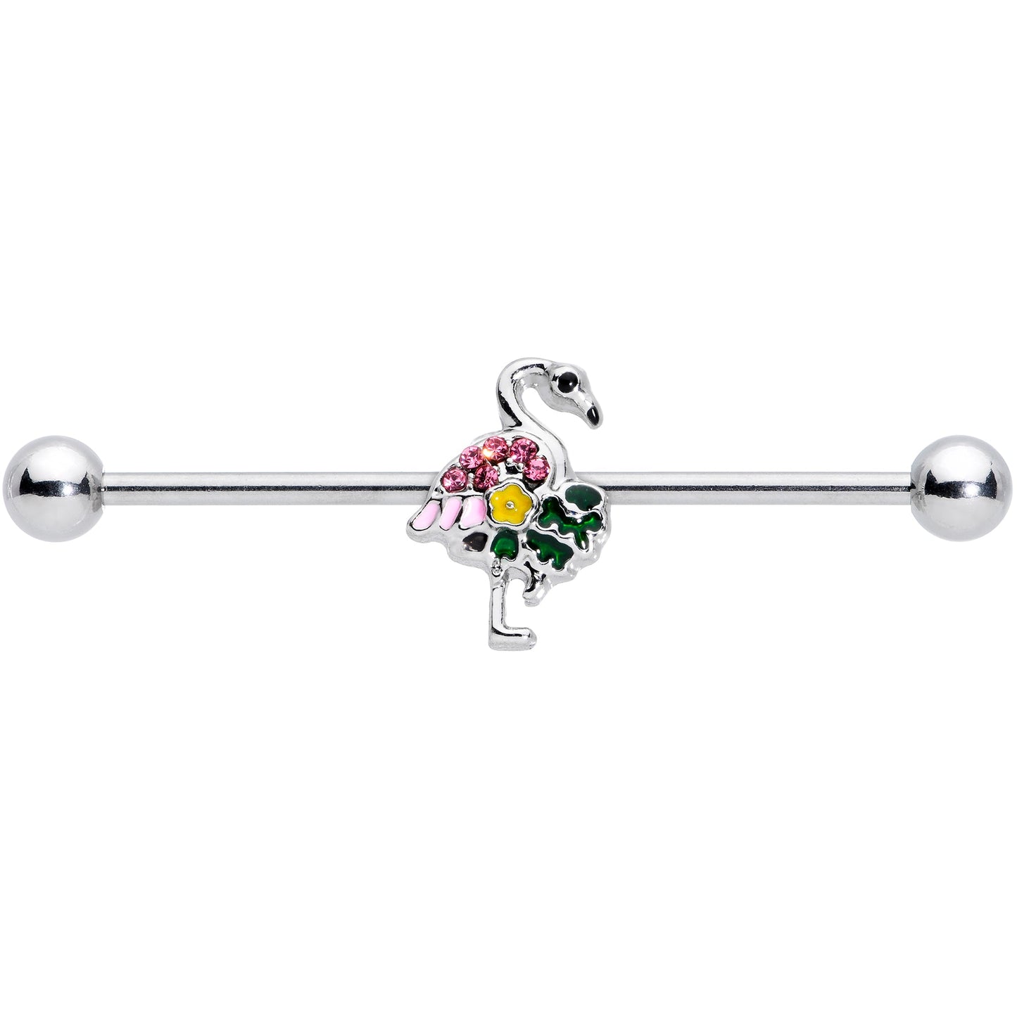 14G Pink Gem Funky Flamingo Industrial Barbell 38mm