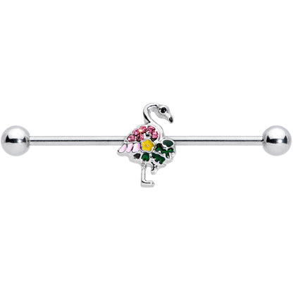 14G Pink Gem Funky Flamingo Industrial Barbell 38mm