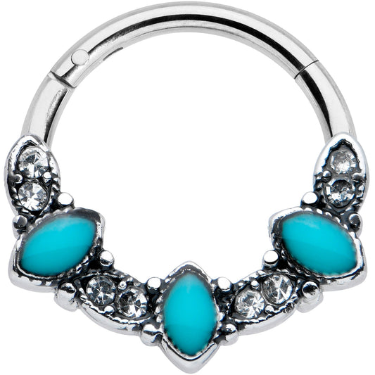 16G 3/8 Clear Blue Gem Southwestern Ovals Hinged Segment Ring