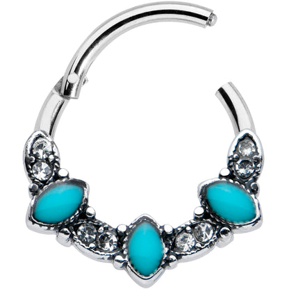 16G 3/8 Clear Blue Gem Southwestern Ovals Hinged Segment Ring