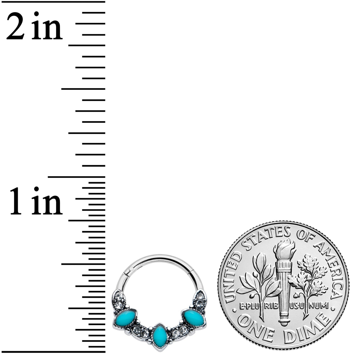 16G 3/8 Clear Blue Gem Southwestern Ovals Hinged Segment Ring