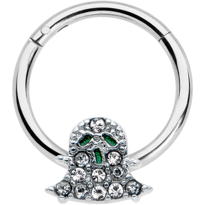 16G 3/8 Clear Gem Green Eye Halloween Ghost Hinged Segment Ring