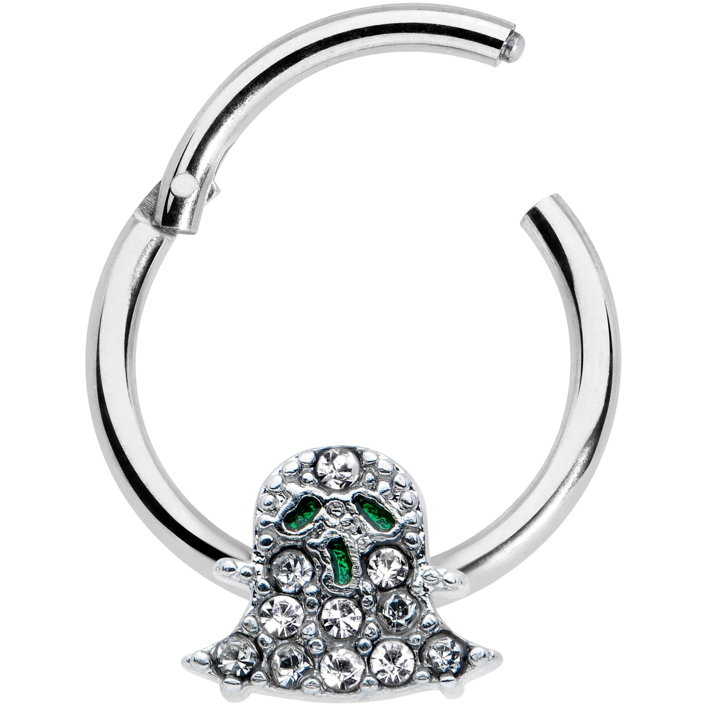 16G 3/8 Clear Gem Green Eye Halloween Ghost Hinged Segment Ring
