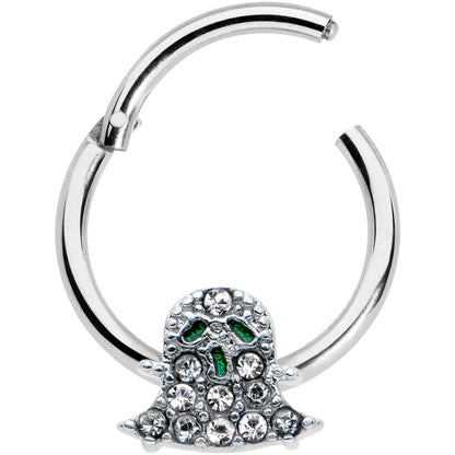 16G 3/8 Clear Gem Green Eye Halloween Ghost Hinged Segment Ring