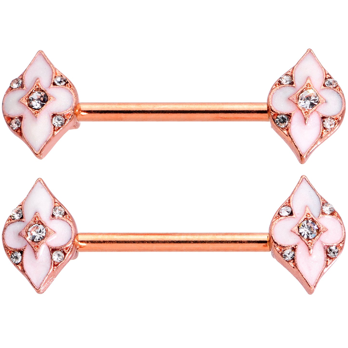 14G 9/16 Clear Gem Rose Gold Tone Pink Cross Nipple Ring Set