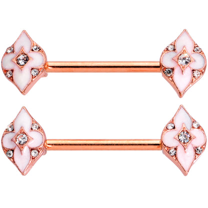 14G 9/16 Clear Gem Rose Gold Tone Pink Cross Nipple Ring Set