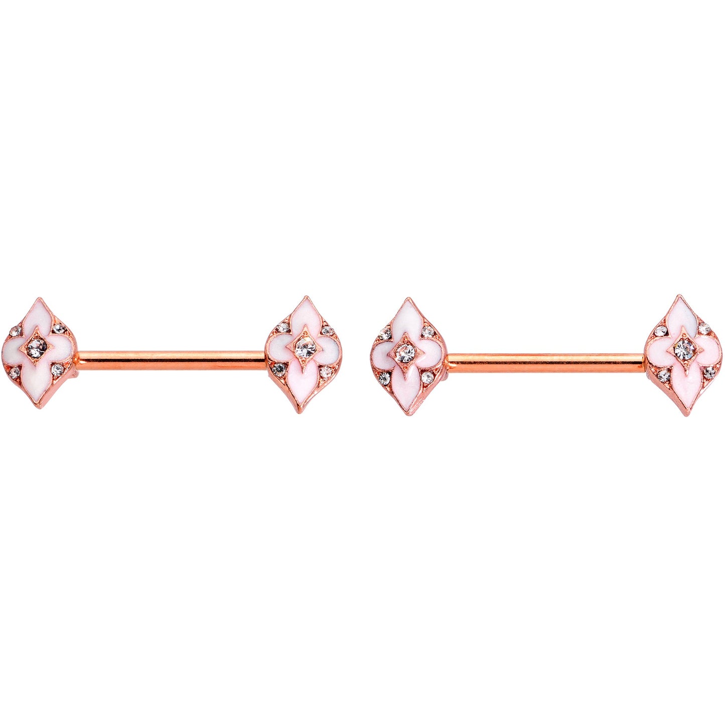 14G 9/16 Clear Gem Rose Gold Tone Pink Cross Nipple Ring Set