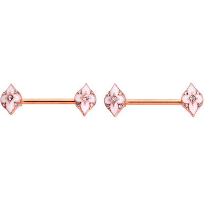14G 9/16 Clear Gem Rose Gold Tone Pink Cross Nipple Ring Set