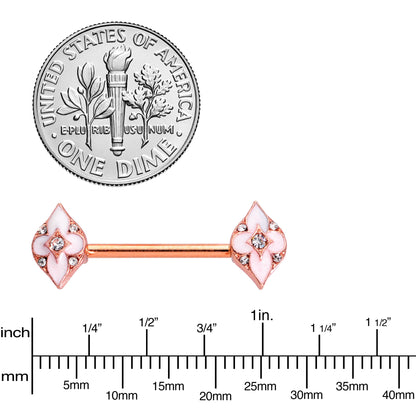 14G 9/16 Clear Gem Rose Gold Tone Pink Cross Nipple Ring Set