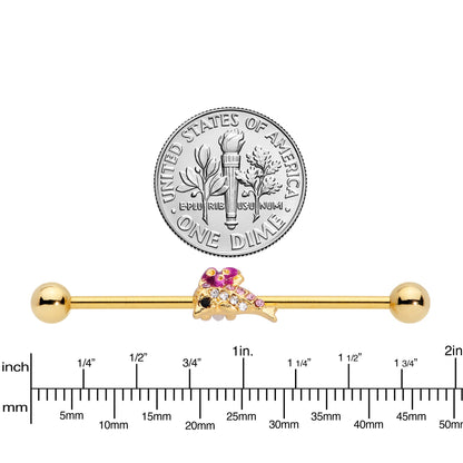 14G Purple Gem Gold Tone Dainty Dolphin Industrial Barbell 38mm