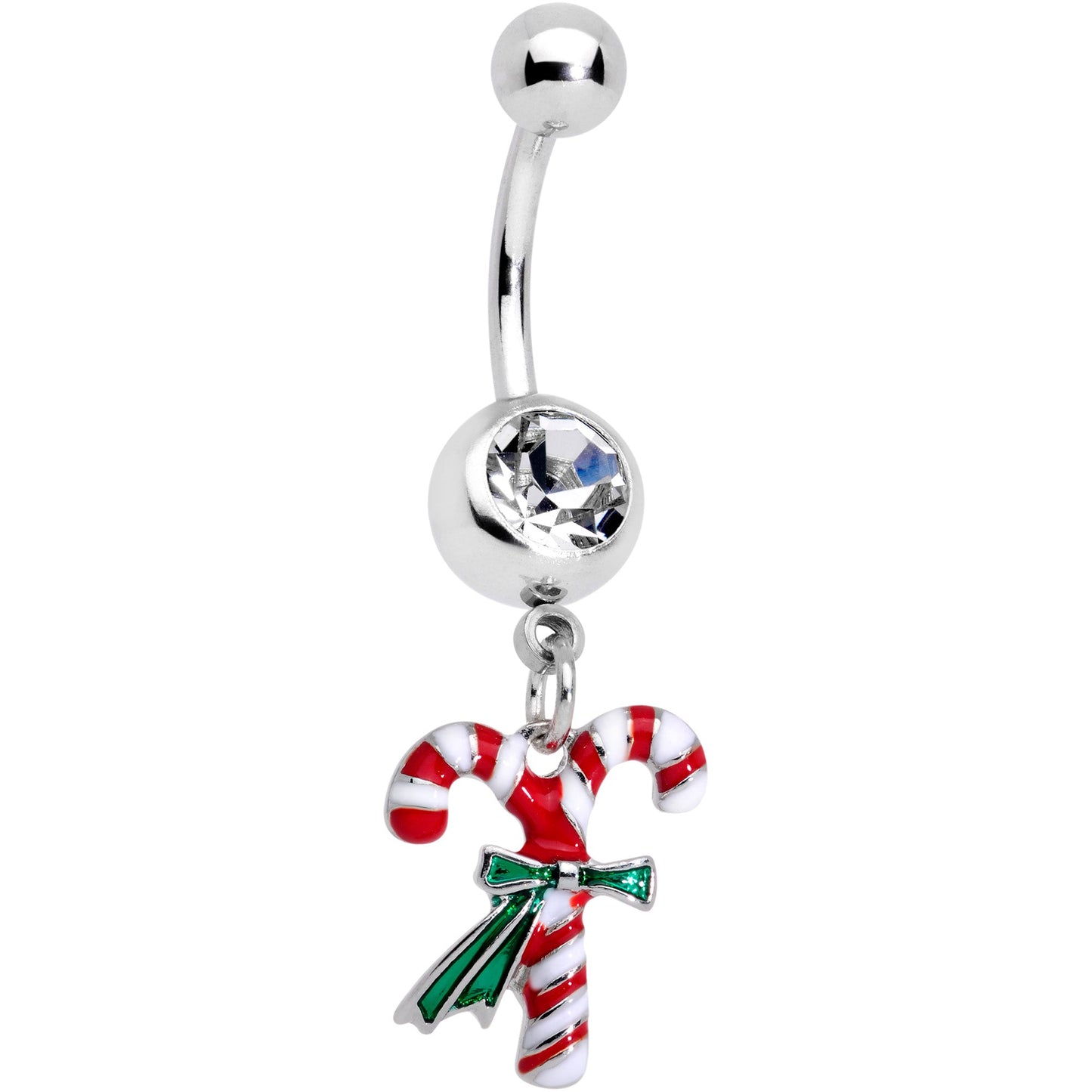 Clear Gem Wreath Stocking Candy Cane Christmas Belly Ring Set of 3