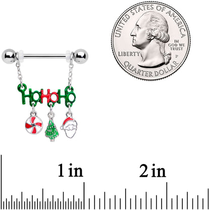 14G 11/16 Ho Ho Ho Santa Christmas Chain Dangle Nipple Ring Set