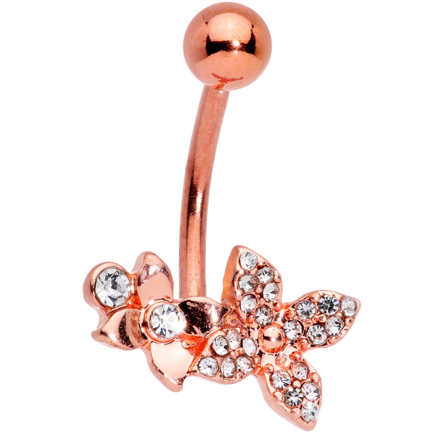 Clear Gem Rose Gold Tone Butterfly Flower Glam Belly Ring