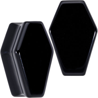 Black Obsidian Coffin Halloween Double Flare Plug Set