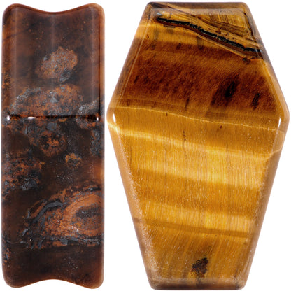 Brown Tiger Eye Coffin Halloween Double Flare Plug Set
