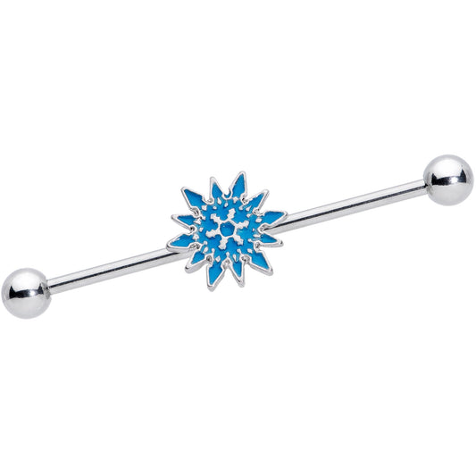 14G Blue Winter Snowflake Christmas Industrial Barbell 38mm